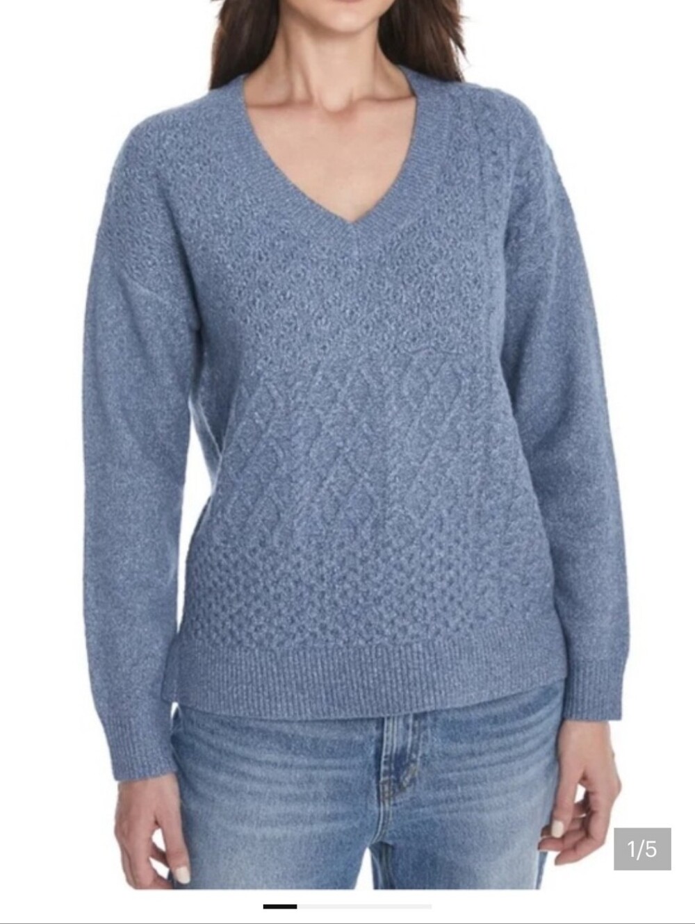 FRYE Cable Knit V-Neck Sweater in Blue Size Medium NWT